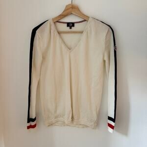 Fusalp Taysse Striped Merino Wool V Neck Sweater Sz Small